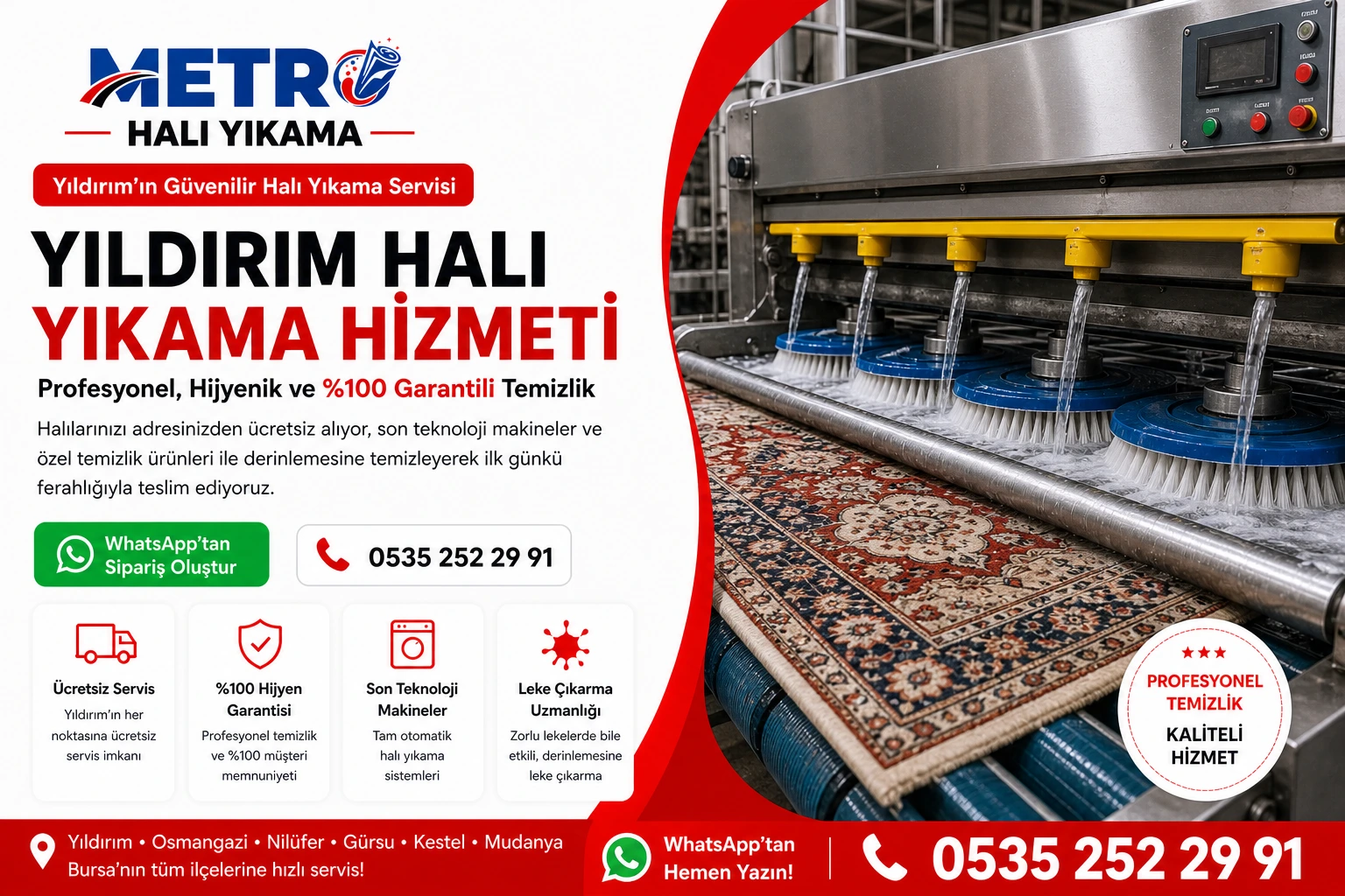 Yıldırım halı yıkama otomatik makine ile profesyonel temizlik