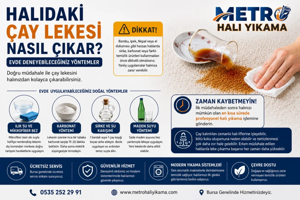 Halıdaki çay lekesini temizlemek için uygulanan doğal yöntemler ve profesyonel halı yıkama önerileri