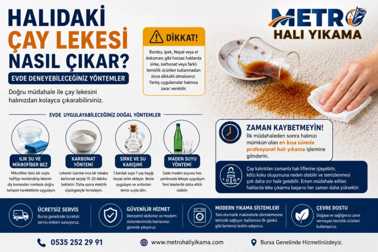 Halıdaki çay lekesini temizlemek için uygulanan doğal yöntemler ve profesyonel halı yıkama önerileri